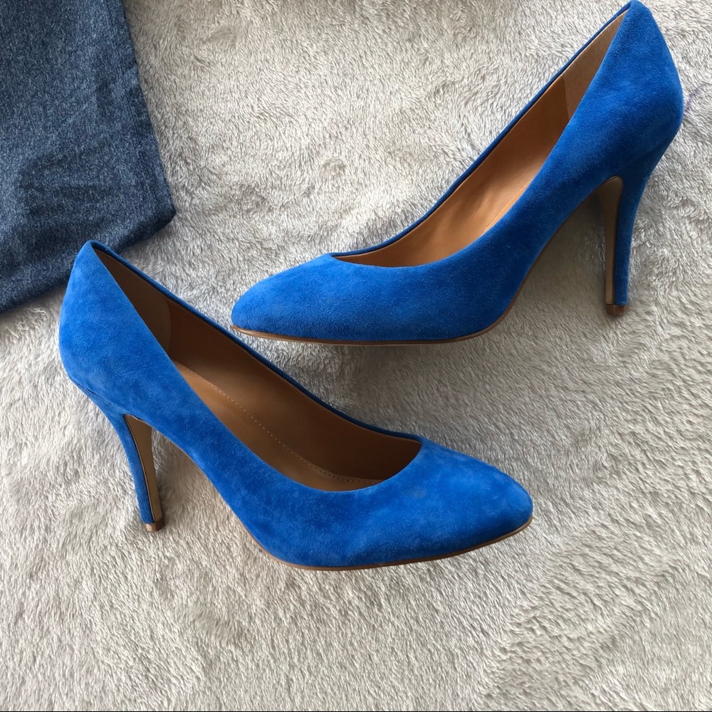 J. CREW Mona Blue Italian Suede Almond Toe Pumps